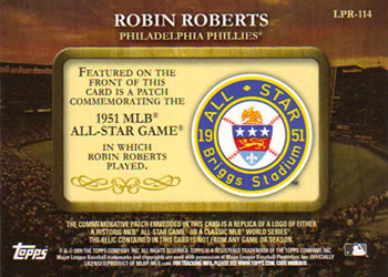 2009 Topps - Legends Commemorative Patch #LPR-114 Robin Roberts / 1951 All-Star Game Back