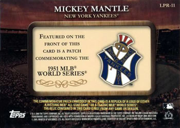 2009 Topps - Legends Commemorative Patch #LPR-11 Mickey Mantle / 1951 World Series Back