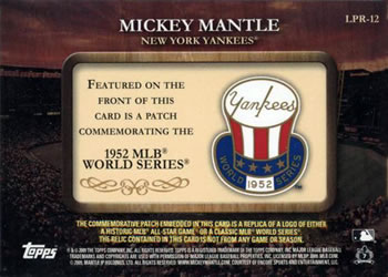 2009 Topps - Legends Commemorative Patch #LPR-12 Mickey Mantle / 1952 World Series Back