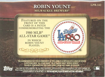 2009 Topps - Legends Commemorative Patch #LPR-142 Robin Yount Back