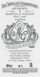 2014 Topps Allen & Ginter - Mini A & G Back #16 Bartolo Colon Back
