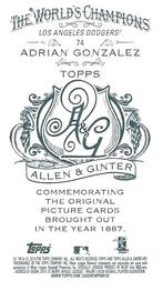 2014 Topps Allen & Ginter - Mini A & G Back #74 Adrian Gonzalez Back