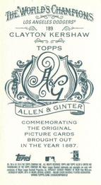 2014 Topps Allen & Ginter - Mini A & G Back #189 Clayton Kershaw Back