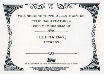 2014 Topps Allen & Ginter - Relics #FSR-FD Felicia Day Back