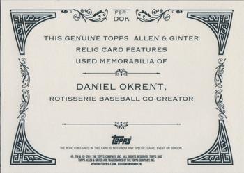2014 Topps Allen & Ginter - Relics #FSR-DOK Daniel Okrent Back