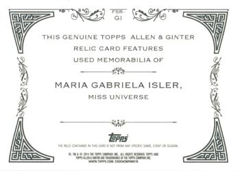 2014 Topps Allen & Ginter - Relics #FSR-GI Maria Gabriela Isler Back