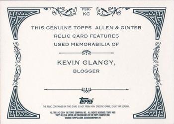 2014 Topps Allen & Ginter - Relics #FSR-KC Kevin Clancy Back
