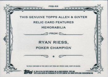 2014 Topps Allen & Ginter - Relics #FRB-RR Ryan Riess Back