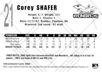 2005 Grandstand Aberdeen IronBirds #NNO Corey Shafer Back