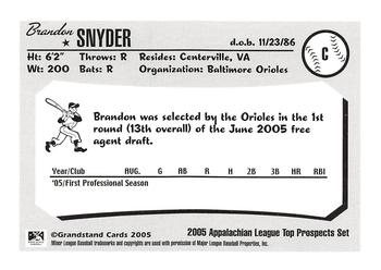 2005 Grandstand Appalachian League Top Prospects #NNO Brandon Snyder Back