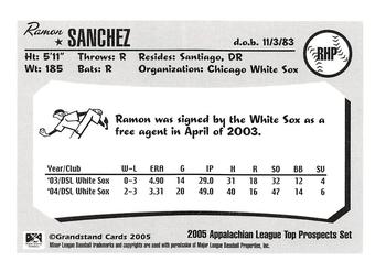 2005 Grandstand Appalachian League Top Prospects #NNO Ramon Sanchez Back