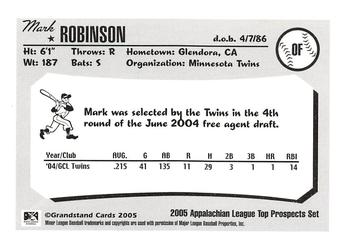 2005 Grandstand Appalachian League Top Prospects #NNO Mark Robinson Back