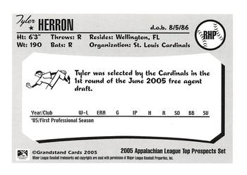 2005 Grandstand Appalachian League Top Prospects #NNO Tyler Herron Back