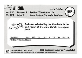 2005 Grandstand Appalachian League Top Prospects #NNO Josh Wilson Back