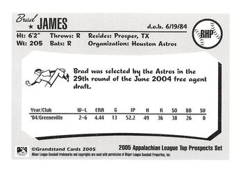 2005 Grandstand Appalachian League Top Prospects #NNO Brad James Back