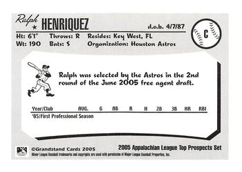 2005 Grandstand Appalachian League Top Prospects #NNO Ralph Henriquez Back