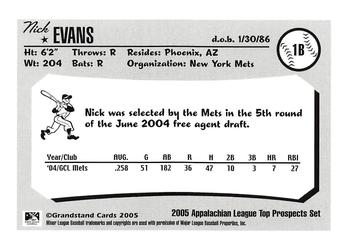 2005 Grandstand Appalachian League Top Prospects #NNO Nick Evans Back