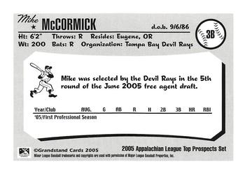 2005 Grandstand Appalachian League Top Prospects #NNO Michael McCormick Back