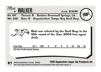 2005 Grandstand Appalachian League Top Prospects #NNO Matt Walker Back