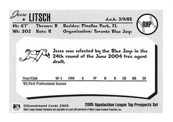 2005 Grandstand Appalachian League Top Prospects #NNO Jesse Litsch Back