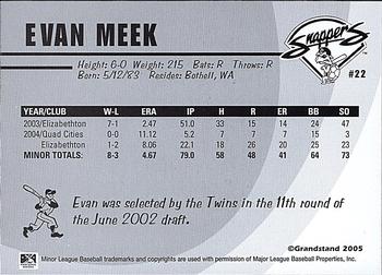 2005 Grandstand Beloit Snappers #NNO Evan Meek Back