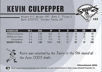 2005 Grandstand Beloit Snappers #NNO Kevin Culpepper Back