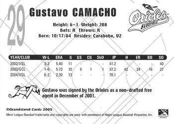 2005 Grandstand Bluefield Orioles #32 Gustavo Camacho Back