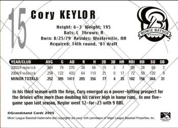 2005 Grandstand Bowie Baysox #NNO Cory Keylor Back