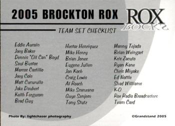 2005 Grandstand Brockton Rox #NNO Team Card Back