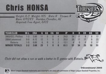 2005 Grandstand Clearwater Threshers #NNO Chris Honsa Back