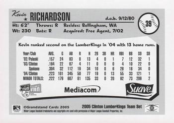 2005 Grandstand Clinton LumberKings #NNO Kevin Richardson Back