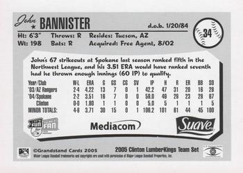 2005 Grandstand Clinton LumberKings #NNO John Bannister Back