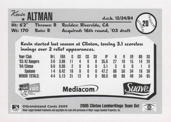2005 Grandstand Clinton LumberKings #NNO Kevin Altman Back
