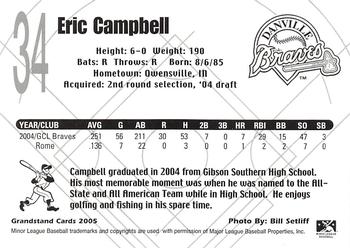 2005 Grandstand Danville Braves #NNO Eric Campbell Back