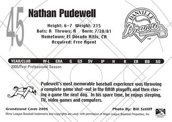 2005 Grandstand Danville Braves #NNO Nathan Pudewell Back