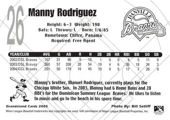 2005 Grandstand Danville Braves #NNO Manny Rodriguez Back