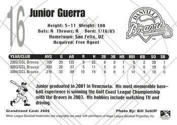 2005 Grandstand Danville Braves #NNO Junior Guerra Back