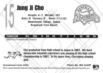 2005 Grandstand Danville Braves #NNO Jung Ji Cho Back