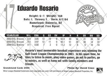2005 Grandstand Danville Braves #NNO Eduardo Rosario Back