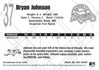 2005 Grandstand Danville Braves #NNO Bryan Johnson Back