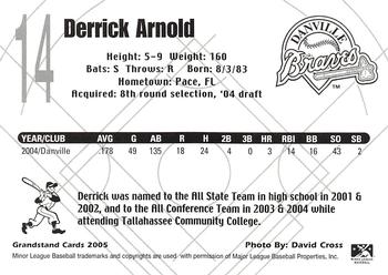 2005 Grandstand Danville Braves #NNO Derrick Arnold Back