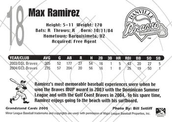 2005 Grandstand Danville Braves #NNO Max Ramirez Back