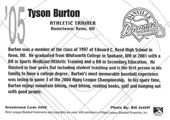 2005 Grandstand Danville Braves #NNO Tyson Burton Back