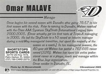 2005 Grandstand Dunedin Blue Jays #NNO Omar Malave Back