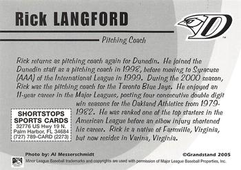 2005 Grandstand Dunedin Blue Jays #NNO Rick Langford Back
