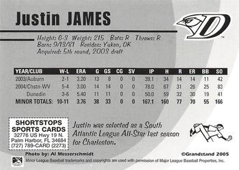 2005 Grandstand Dunedin Blue Jays #NNO Justin James Back
