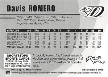 2005 Grandstand Dunedin Blue Jays #NNO Davis Romero Back