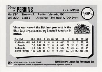 2005 Grandstand Eastern League Top Prospects #NNO Vince Perkins Back