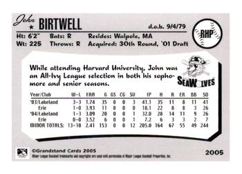 2005 Grandstand Erie SeaWolves #NNO John Birtwell Back