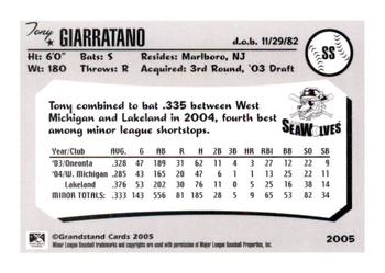 2005 Grandstand Erie SeaWolves #NNO Tony Giarratano Back